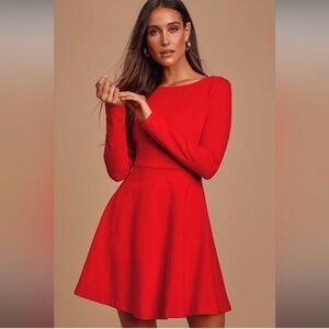Elegant Red Long Sleeve Dress